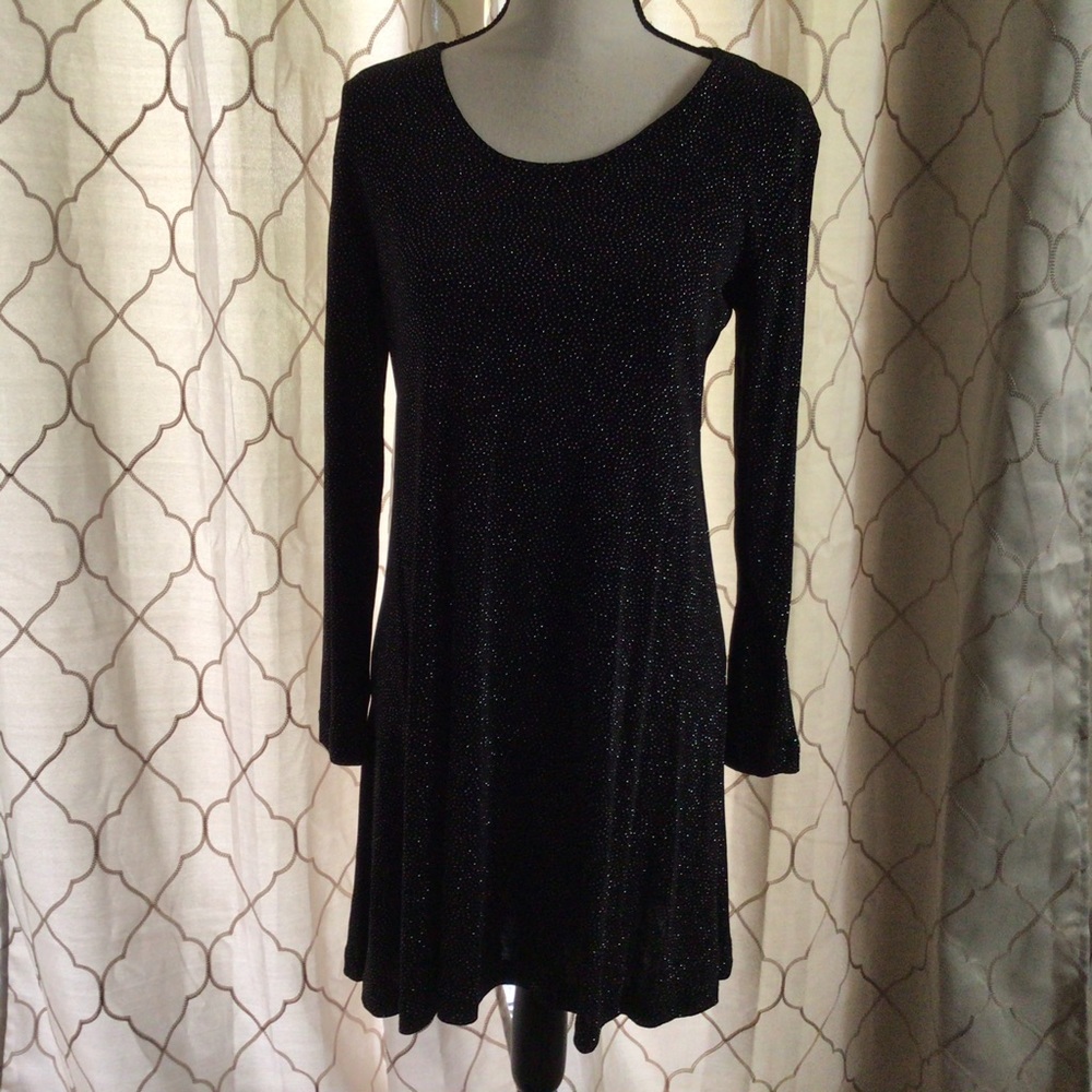 Classy Cleo Black Sparkly Long Sleeve short dress